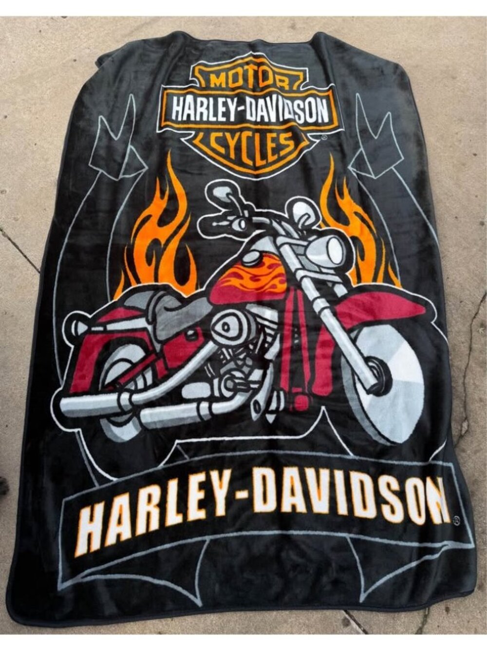 Vintage Harley Davidson north west territory motorcycle flames fleece throw